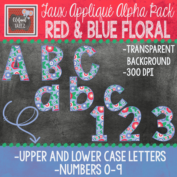 Alpha & Number Pack - Faux Applique - Red & Blue Floral