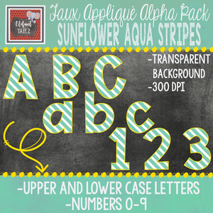 Alpha & Number Pack - Faux Applique - Sunflower Aqua Stripes