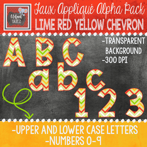 Alpha & Number Pack - Faux Applique - Lime Red Yellow Chevron