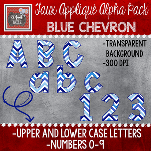 Alpha & Number Pack - Faux Applique - Blue Chevron