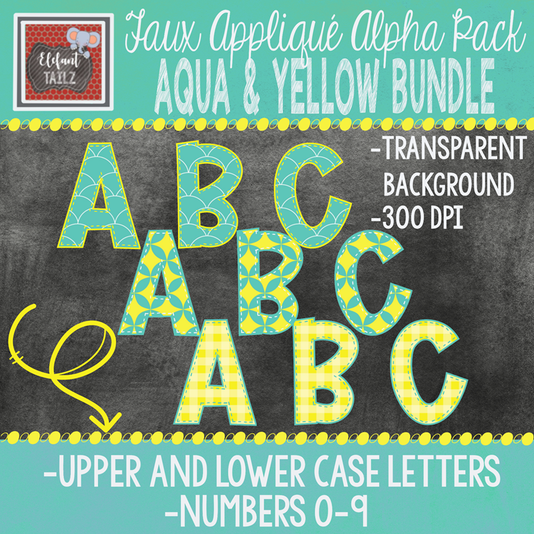 Alpha & Number Pack - Aqua & Yellow BUNDLE