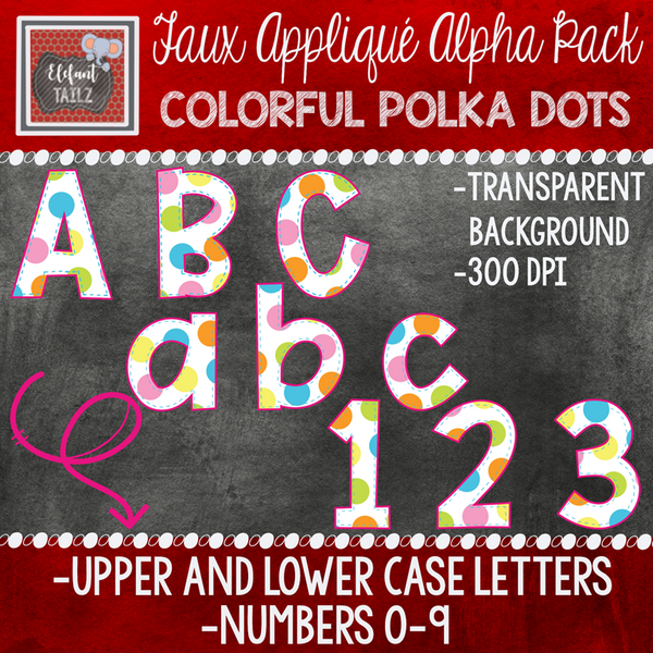 Alpha & Number Pack - Faux Applique - Colorful Polka Dots