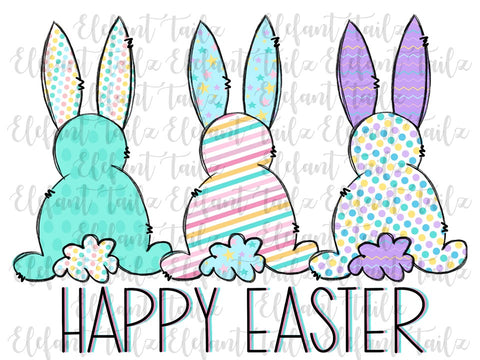 Happy Easter Aqua & Purple Bunny Trio