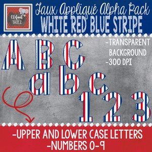 Alpha & Number Pack - Faux Applique - White Red Blue Stripe