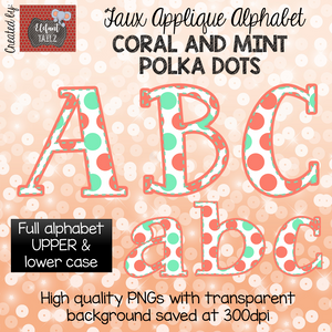 Alpha Pack - Faux Applique - Coral & Mint Polka Dot