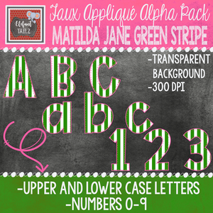 Alpha & Number Pack - Faux Applique - Green Stripe
