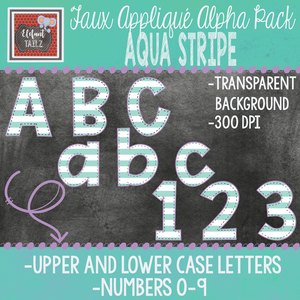 Alpha & Number Pack - Faux Applique - Aqua Stripe