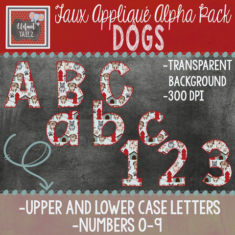 Alpha & Number Pack - Faux Applique - Dogs