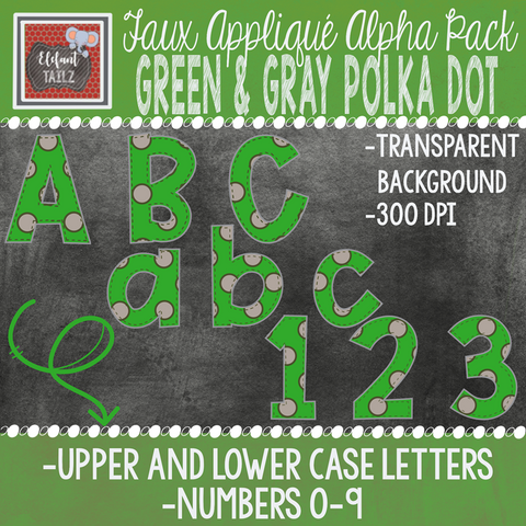 Alpha & Number Pack - Faux Applique - Green Gray Polka Dot