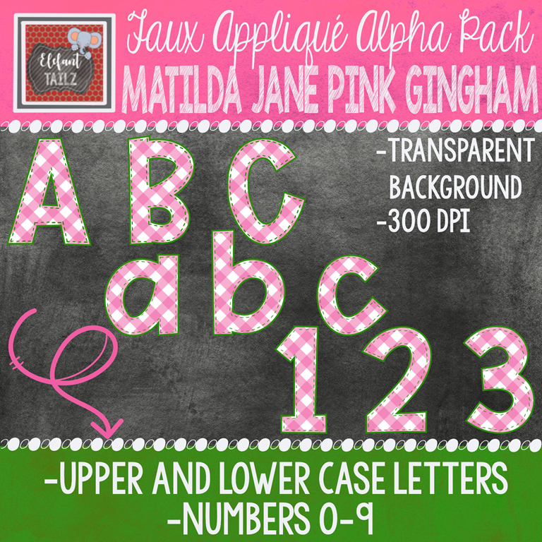 Alpha & Number Pack - Faux Applique - Pink Gingham