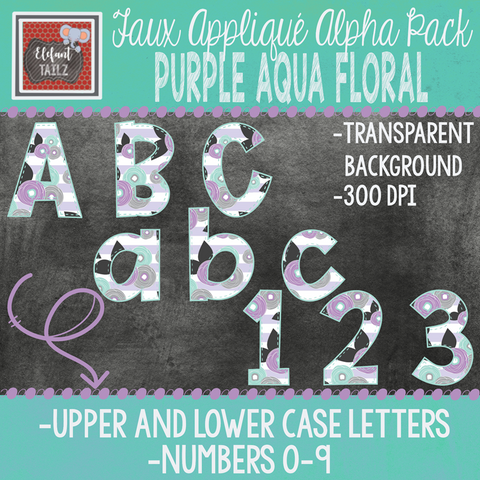 Alpha & Number Pack - Faux Applique - Purple Aqua Floral