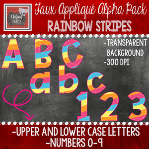 Alpha & Number Pack - Faux Applique - Rainbow Stripes