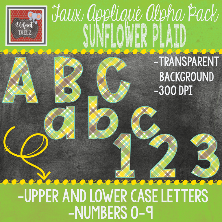 Alpha & Number Pack - Faux Applique - Sunflower Plaid