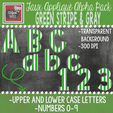 Alpha & Number Pack - Faux Applique - Green Stripe & Gray