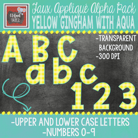 Alpha & Number Pack - Faux Applique - Yellow Gingham & Aqua