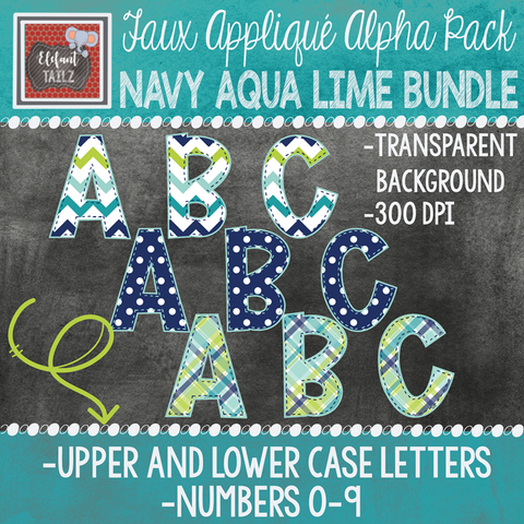 Alpha & Number Pack - Navy Aqua Lime Bundle