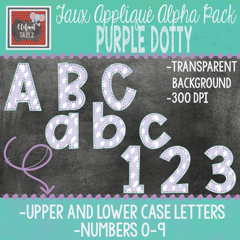 Alpha & Number Pack - Faux Applique - Purple Dotty