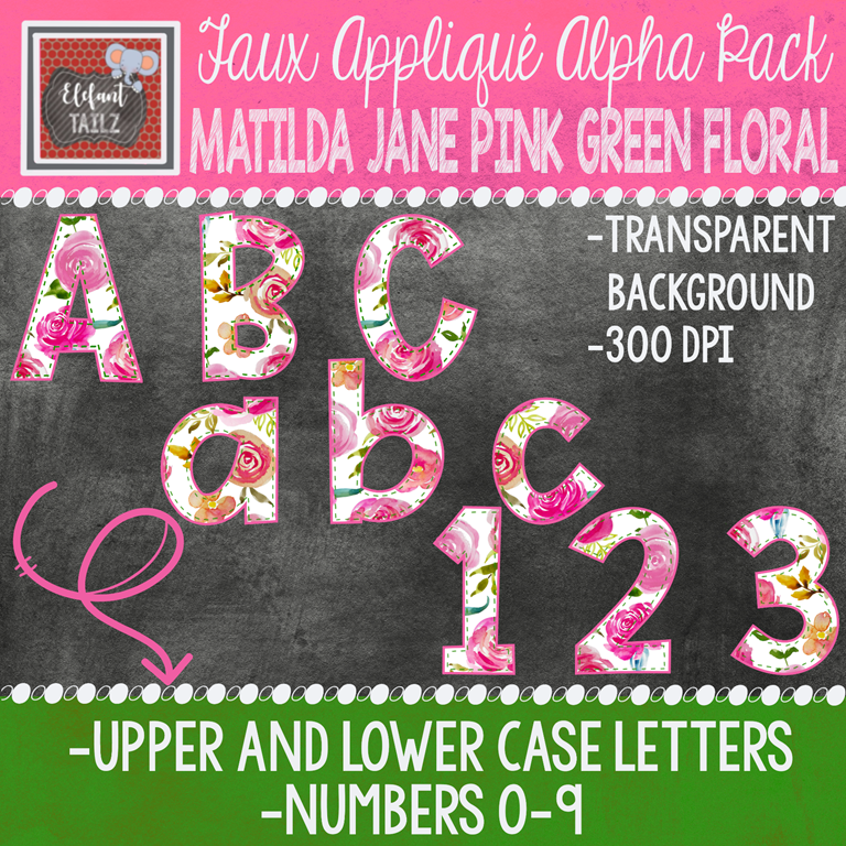 Alpha & Number Pack - Faux Applique - Pink & Green Floral