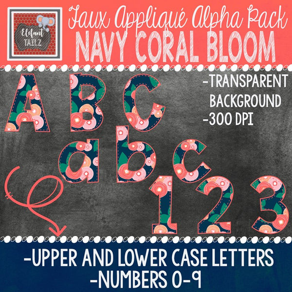 Alpha & Number Pack - Coral & Navy BUNDLE #1