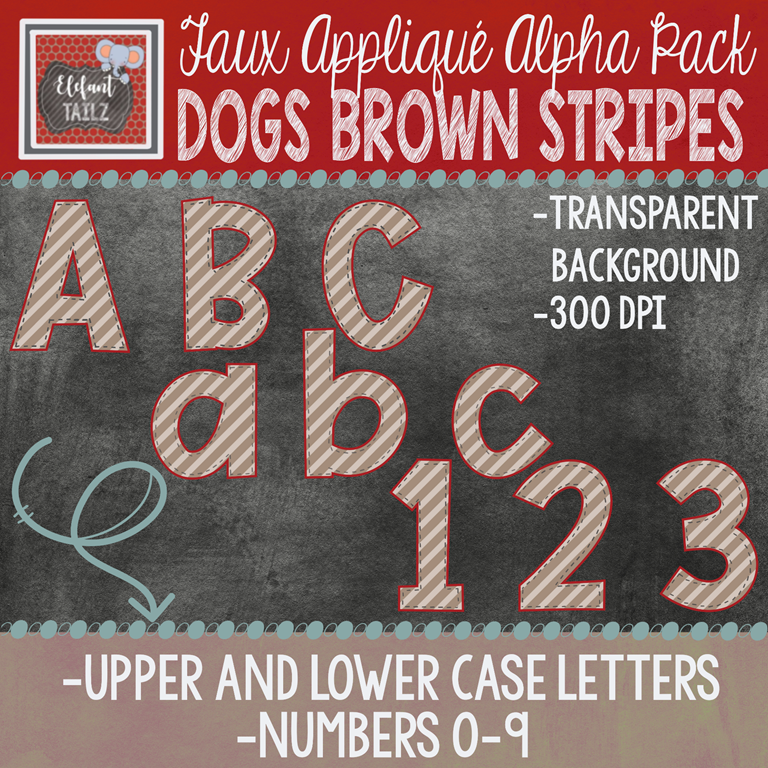 Alpha & Number Pack - Faux Applique - Dogs Brown Stripes