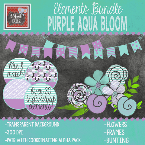Purple Aqua Bloom Elements BUNDLE