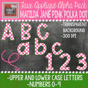 Alpha & Number Pack - Faux Applique - Pink Polka Dot