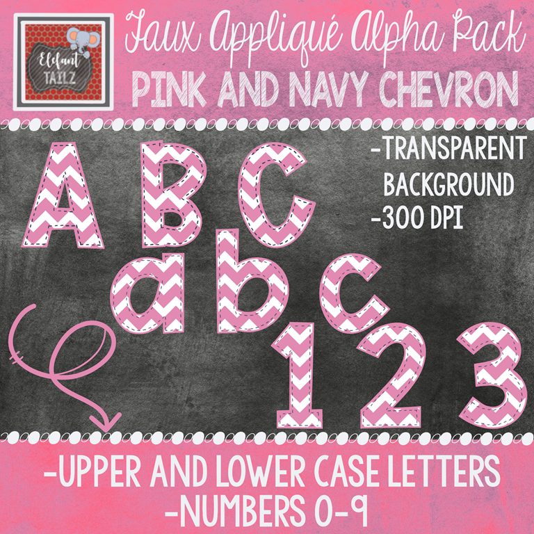 Alpha & Number Pack - Faux Applique - Pink Chevron with Navy