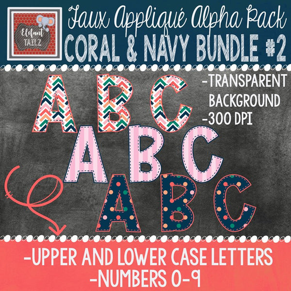 Alpha & Number Pack - Coral & Navy BUNDLE #2