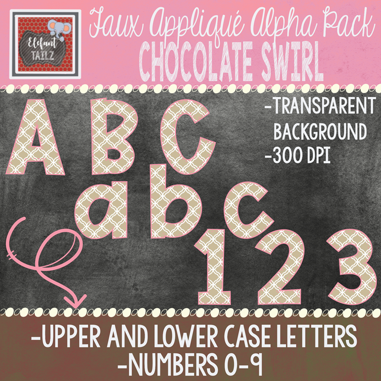 Alpha & Number Pack - Faux Applique - Chocolate Swirl