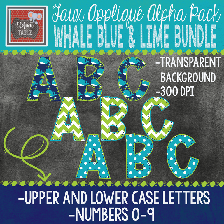 Alpha & Number Pack - Whale Blue & Lime BUNDLE #1