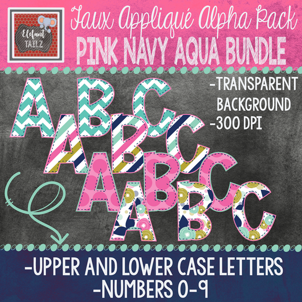 Alpha & Number Pack - Pink Navy Aqua BUNDLE