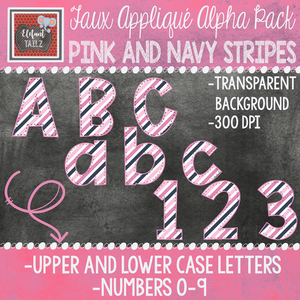 Alpha & Number Pack - Faux Applique - Pink & Navy Stripes