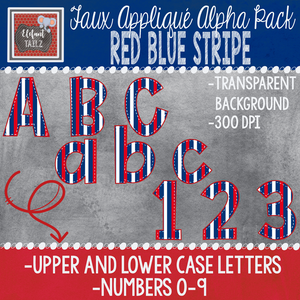 Alpha & Number Pack - Faux Applique - Red Blue Stripe