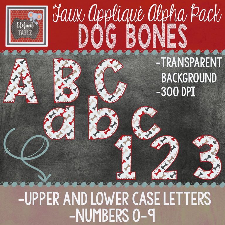 Alpha & Number Pack - Faux Applique - Dog Bones