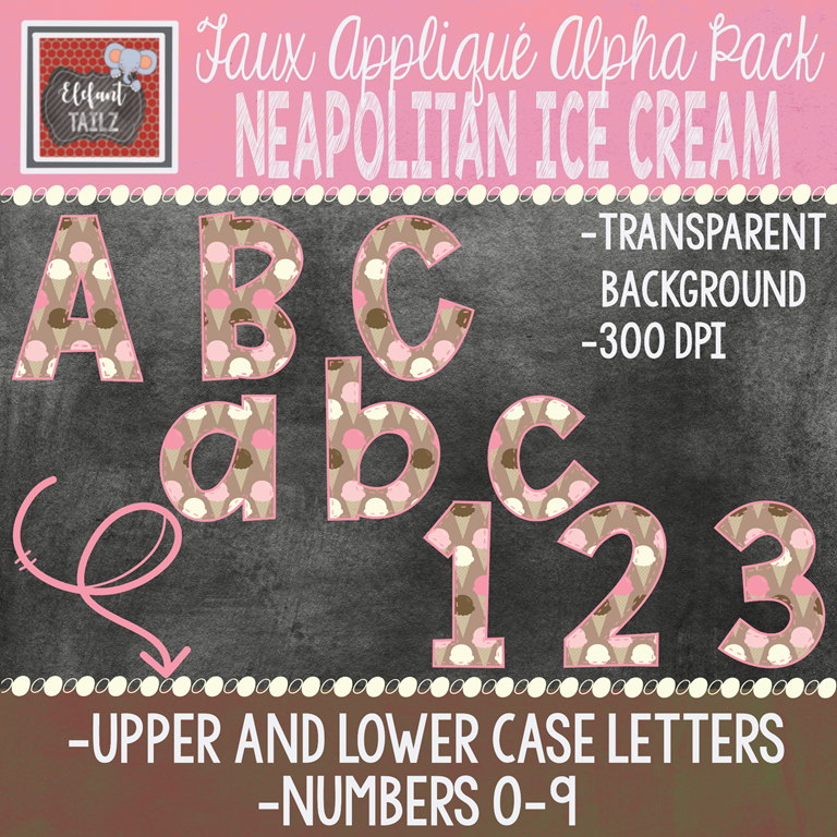 Alpha & Number Pack - Faux Applique - Neapolitan Ice Cream