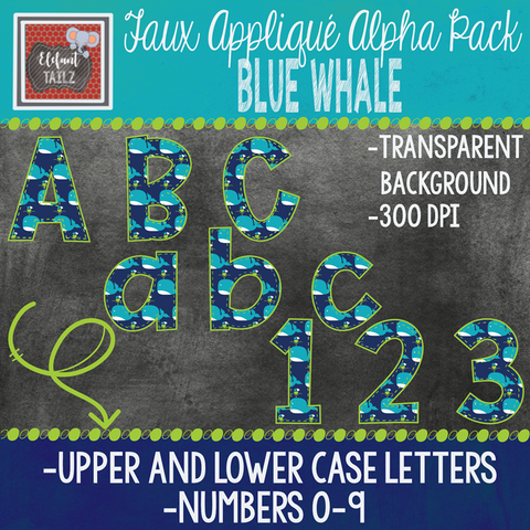 Alpha & Number Pack - Faux Applique - Blue Whale