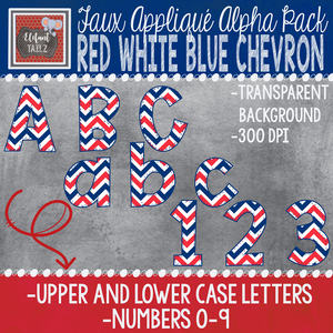 Alpha & Number Pack - Faux Applique - Red White Blue Chevron