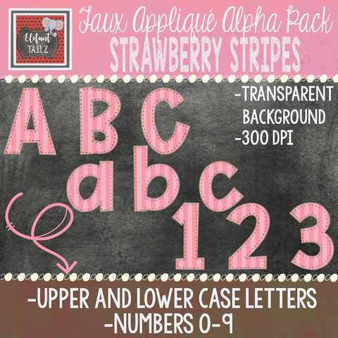 Alpha & Number Pack - Faux Applique - Strawberry Stripes