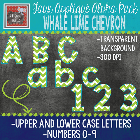 Alpha & Number Pack - Faux Applique - Whale Lime Chevron
