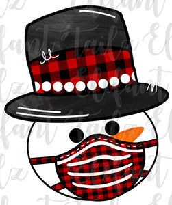 Snowman Head with Mask - Red & Black Buffalo Plaid
