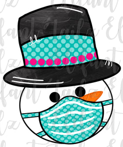 Snowman Head with Mask - Teal Polka Dot