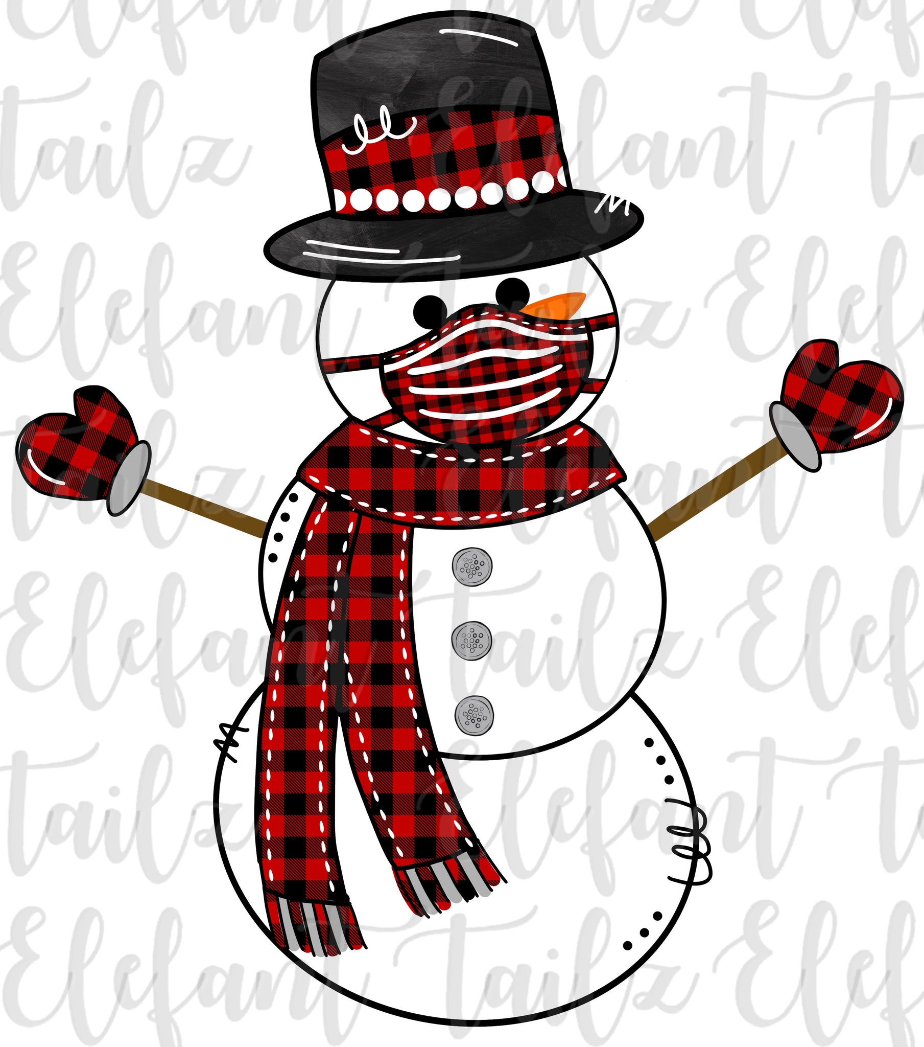 Snowman with Mask - Red & Black Buffalo Plaid