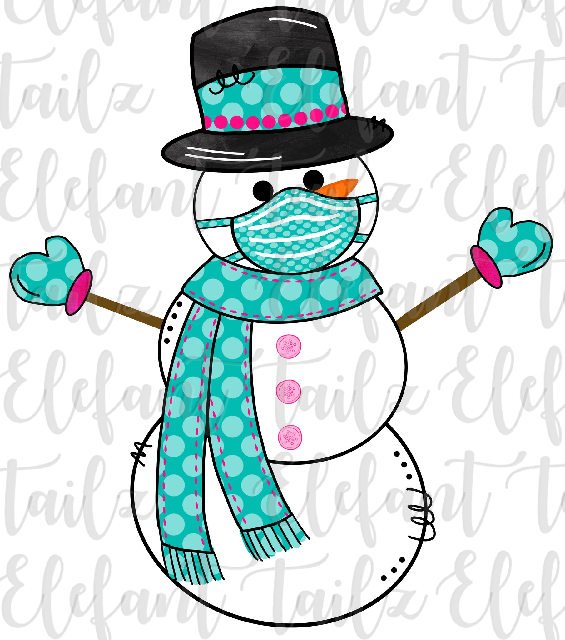 Snowman with Mask - Teal Polka Dot