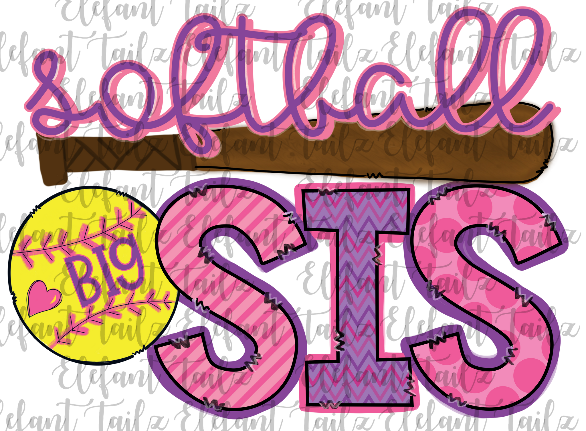 Softball Big Sis Pink & Purple