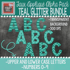 Alpha & Number Pack - Teal Glitter BUNDLE