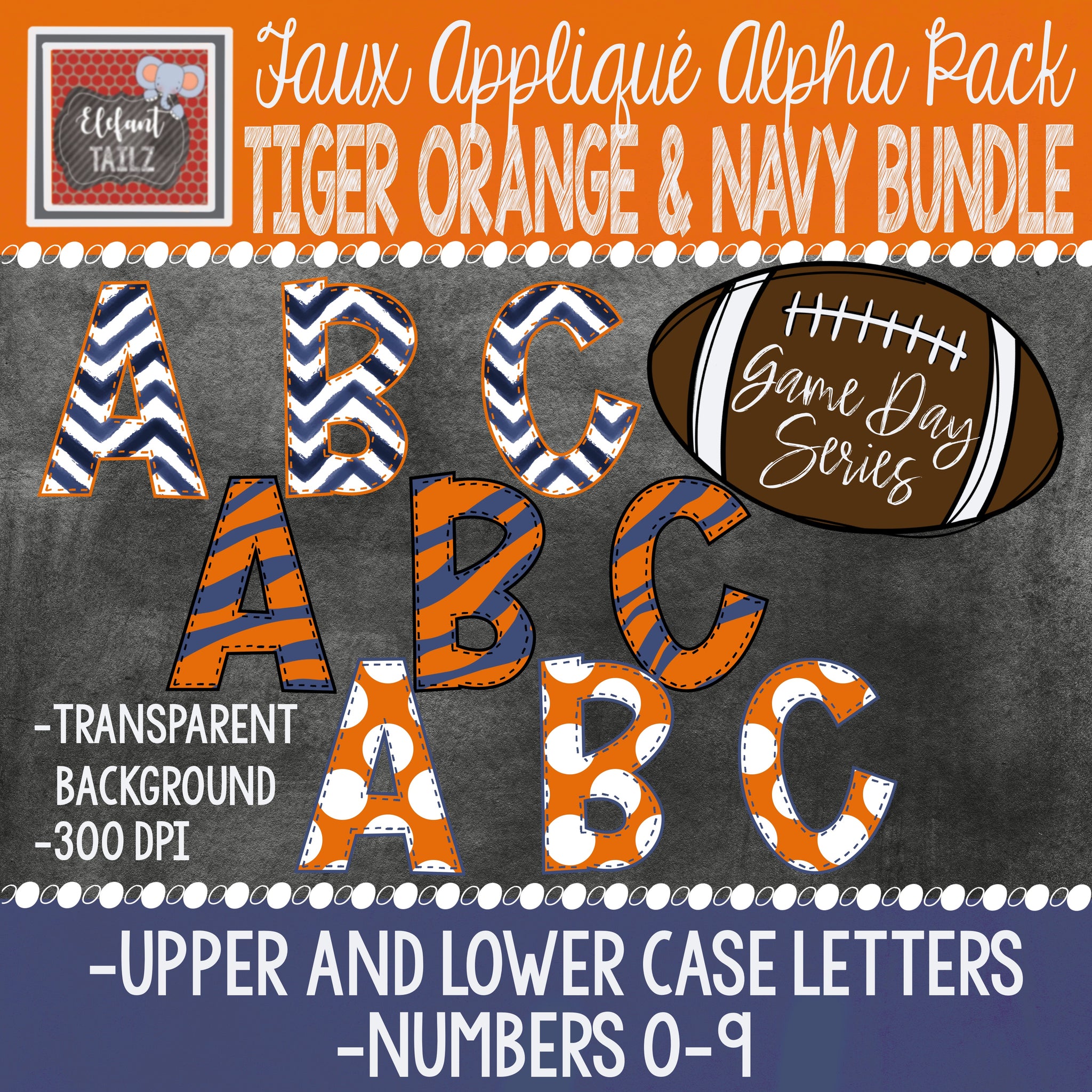 Game Day Series Alpha & Number Pack - Tiger Orange & Navy