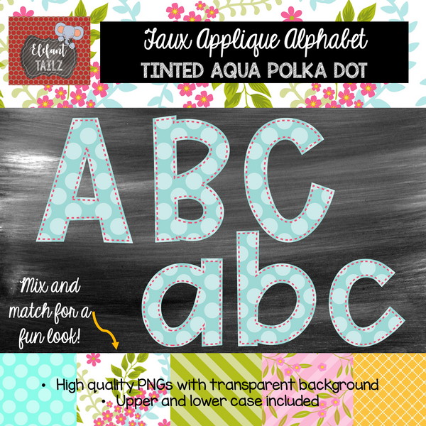 Alpha Pack - Faux Applique - Tinted Aqua Polka Dots