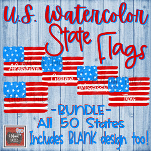 U.S. Watercolor State Flags - All 50 States BUNDLE