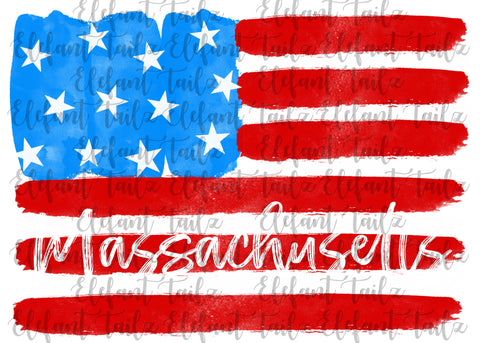 U.S. Flag Watercolor Massachusetts