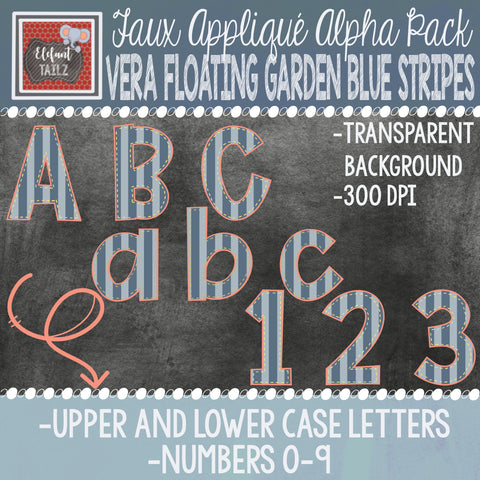Alpha & Number Pack - Vera Floating Garden Blue Stripes